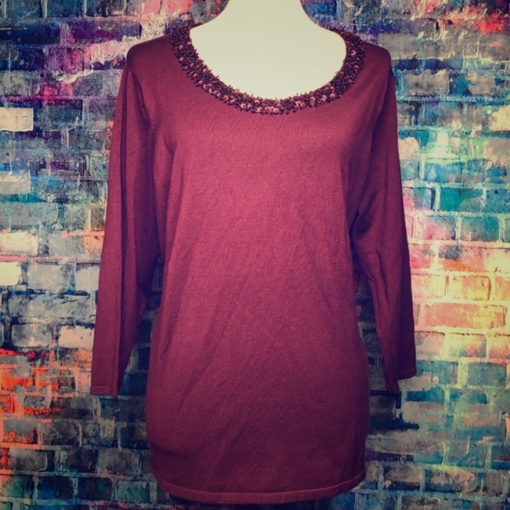 Talbots NWT cranberry/maroon sweater with sequins.